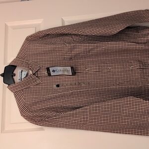 Columbia Men's Tan and Black Plaid Shirt
